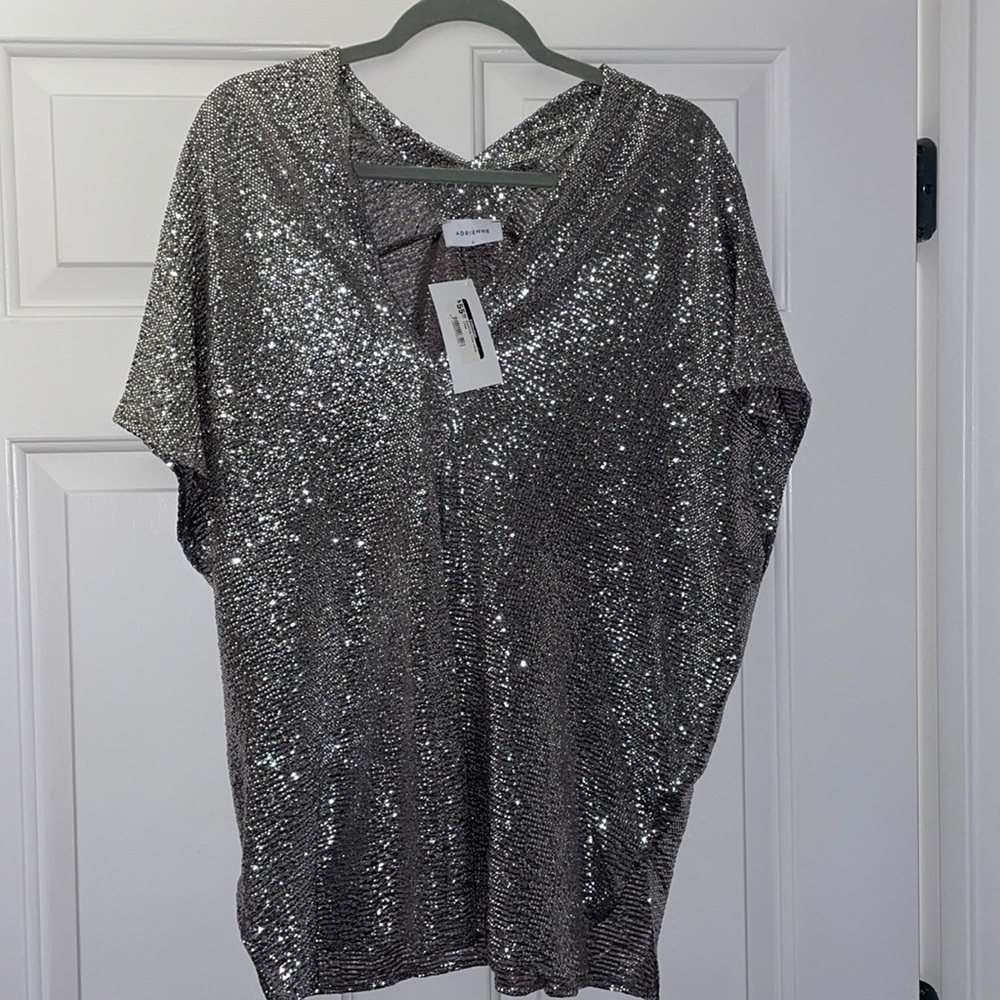 Silver sequin Adrienne top NWT